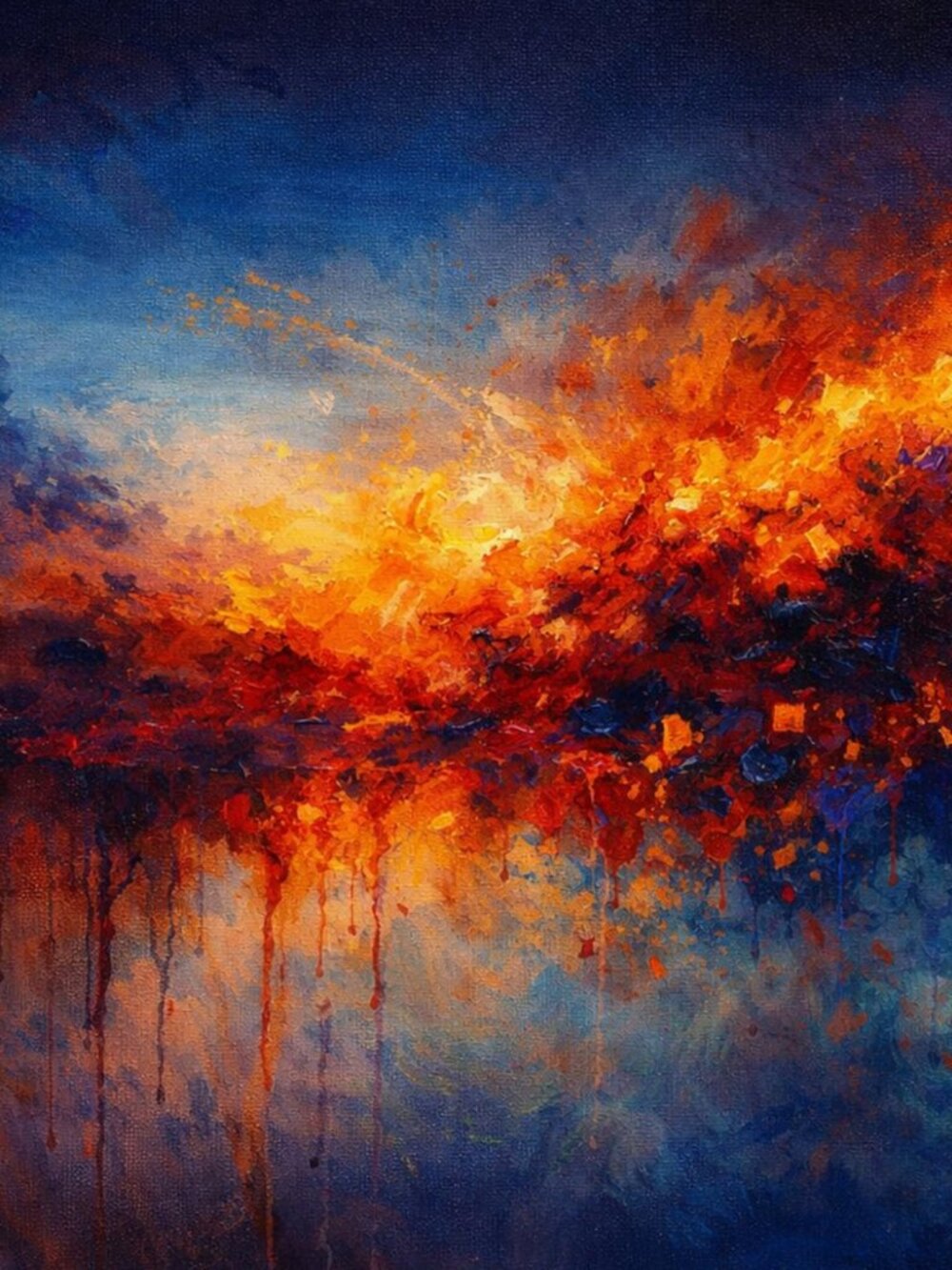 Navy Blue Burnt Orange Abstract Landscape Art Print 36x24 Modern Wall Decor